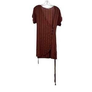 Blu Pepper Women's Striped Button Up Top Coral/White Belted Size Small